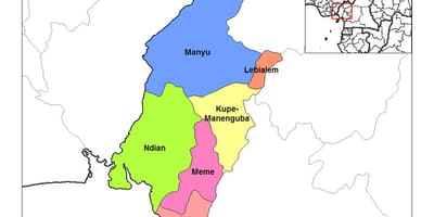 Mappa di regione sud-occidentale cameroo